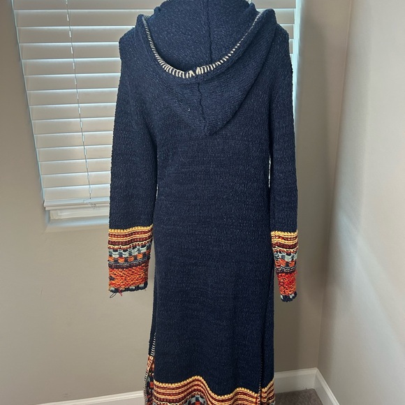 Navy Hooded Sweater with Tribal Accents - Picture 3 of 5